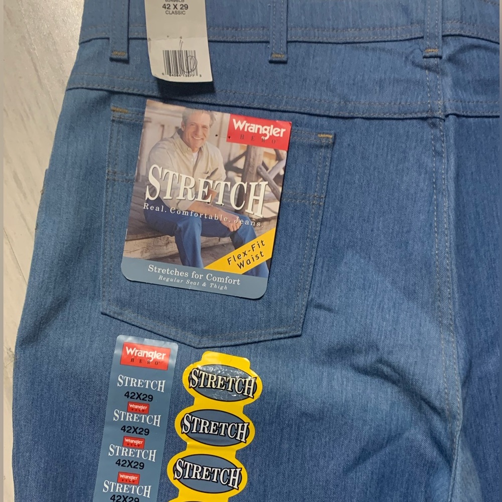 Wrangler Stretch Flex Fit Waist Denim 4-Pocket Blue Jeans Men’s 42x29